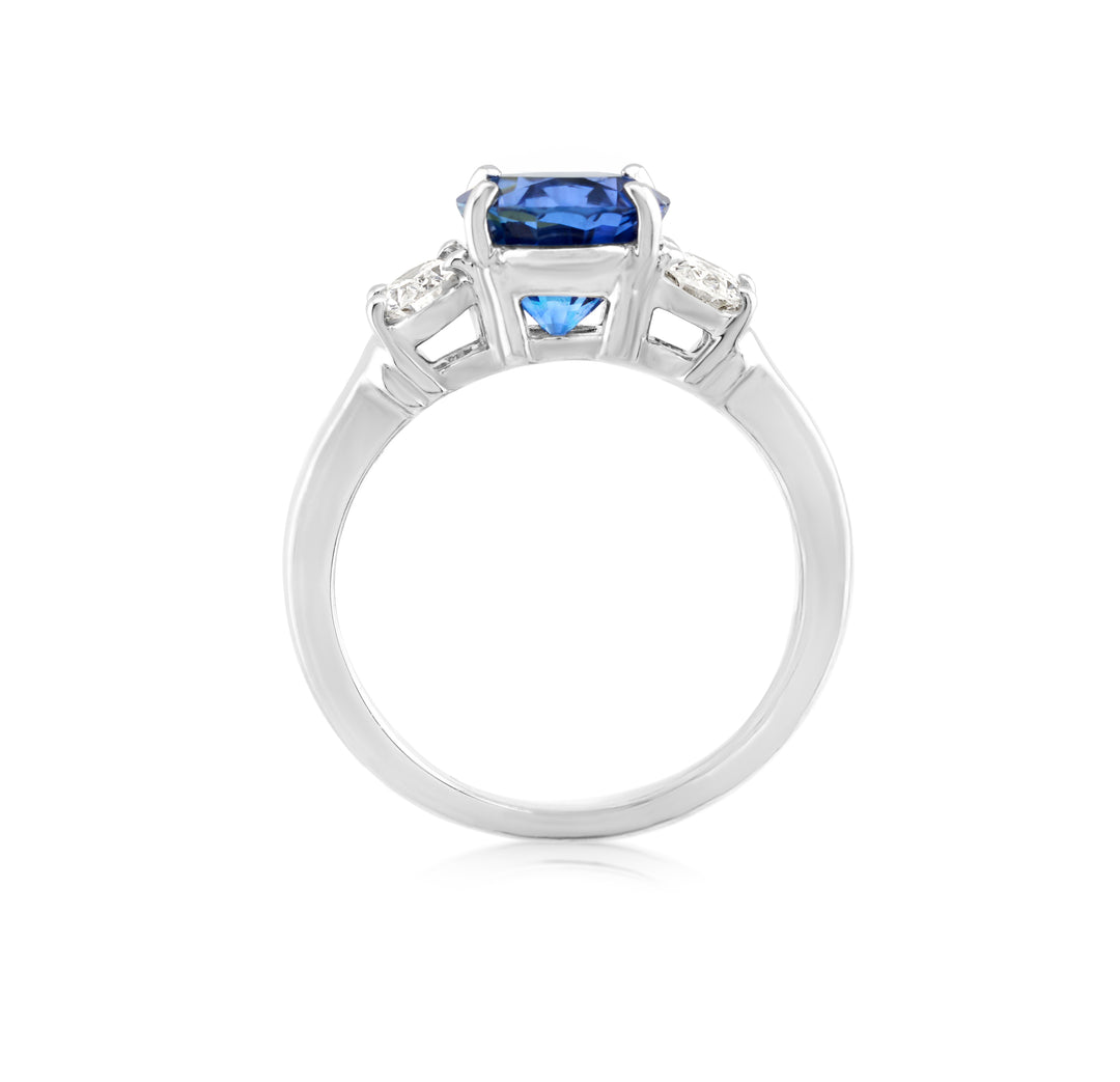 14K White Gold 3-Stone Sapphire & Diamond Ring 3.65 Ct