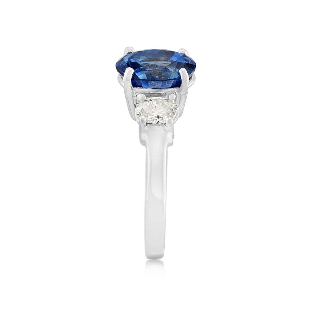 14K White Gold 3-Stone Sapphire & Diamond Ring 3.65 Ct