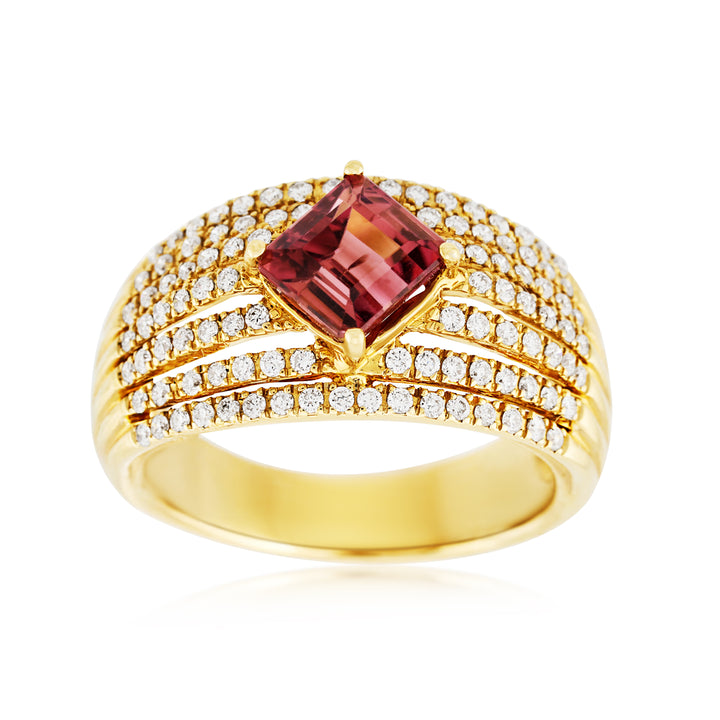14K Yellow Gold Tourmaline & Diamond Statement Ring ~ 2 ½ Ct