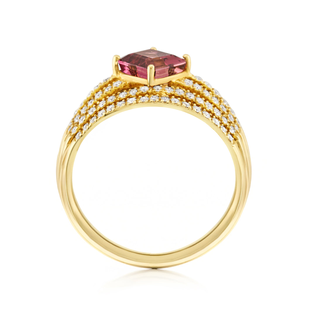 14K Yellow Gold Tourmaline & Diamond Statement Ring ~ 2 ½ Ct