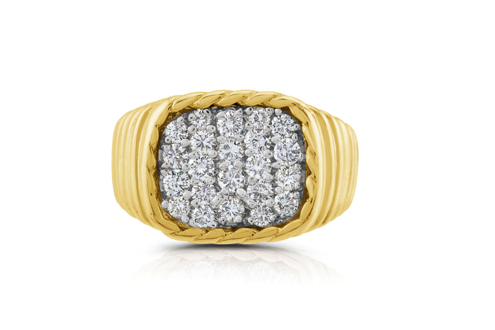 14K Yellow Gold Diamond Men’s Cluster Ring ~ 1.30 Ct