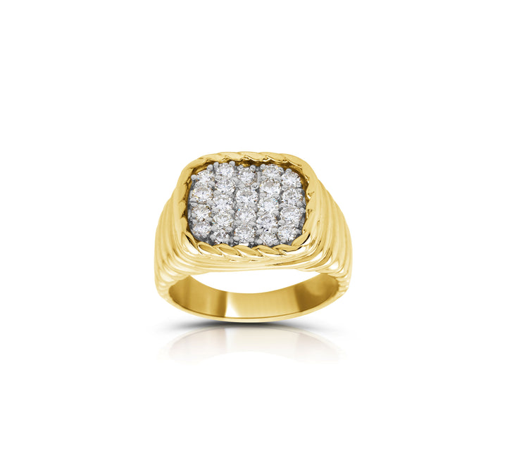 14K Yellow Gold Diamond Men’s Cluster Ring ~ 1.30 Ct