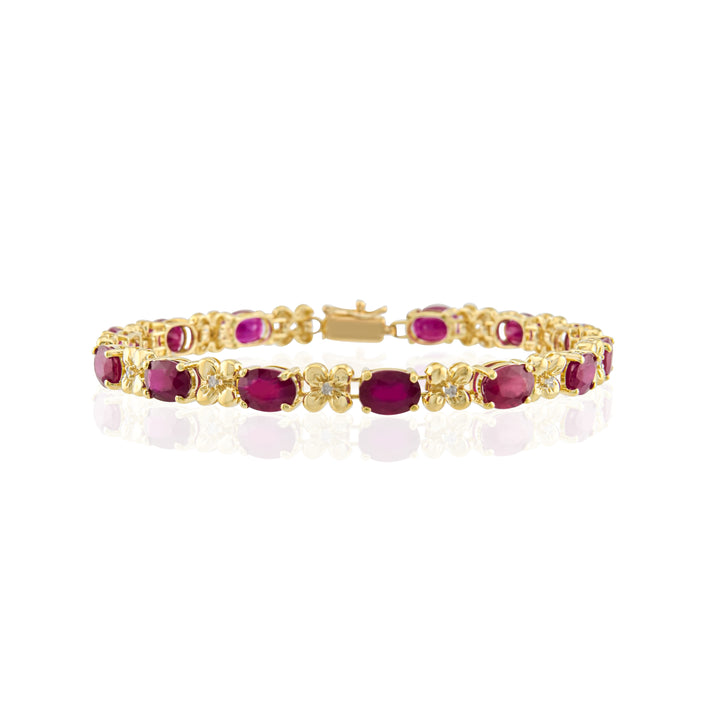 14K Yellow Gold Diamond & Ruby Tennis Bracelet ~ 20 Ct