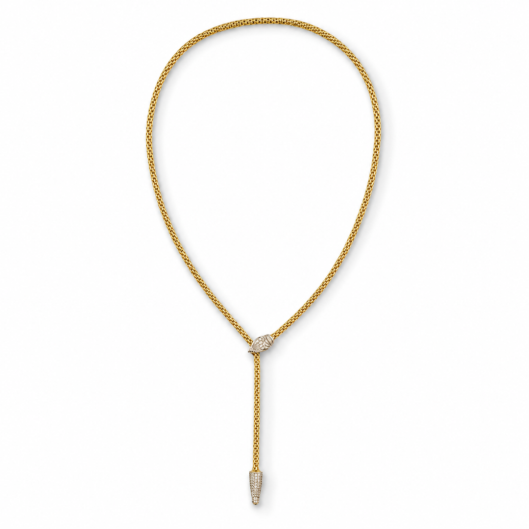 14K Gold Plated Sterling Silver & CZ Serpentine Lariat Necklace