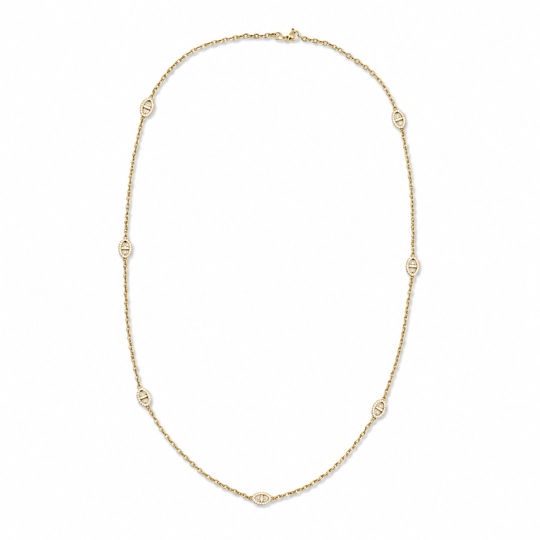 14K Gold Plated Sterling Silver & CZ Pavé Oval Station Sautoir Necklace
