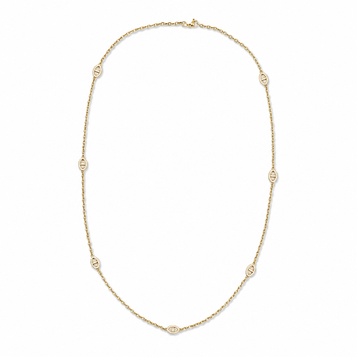 14K Gold Plated Sterling Silver & CZ Pavé Oval Station Sautoir Necklace