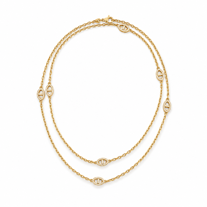 14K Gold Plated Sterling Silver & CZ Pavé Oval Station Sautoir Necklace