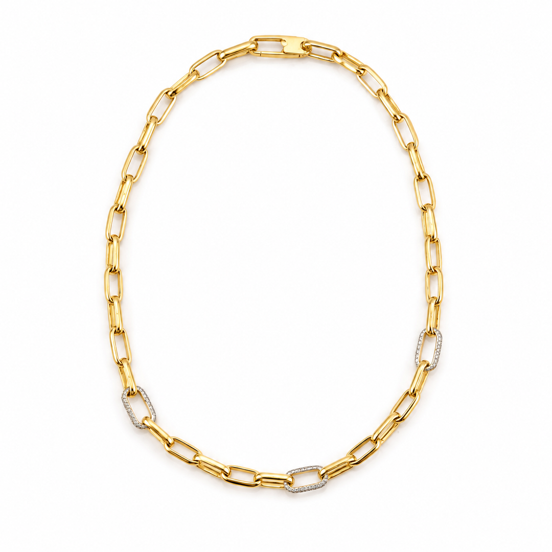 14K Gold Plated Sterling Silver & CZ Pavé Paperclip Link Necklace
