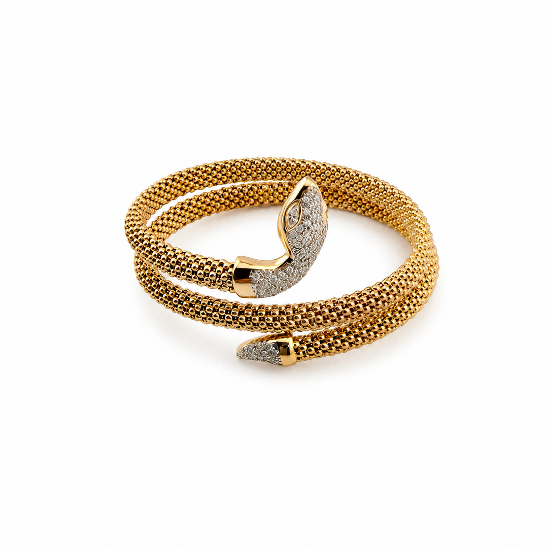 14K Gold Plated Sterling Silver & CZ Serpentine Beaded Wrap Bracelet