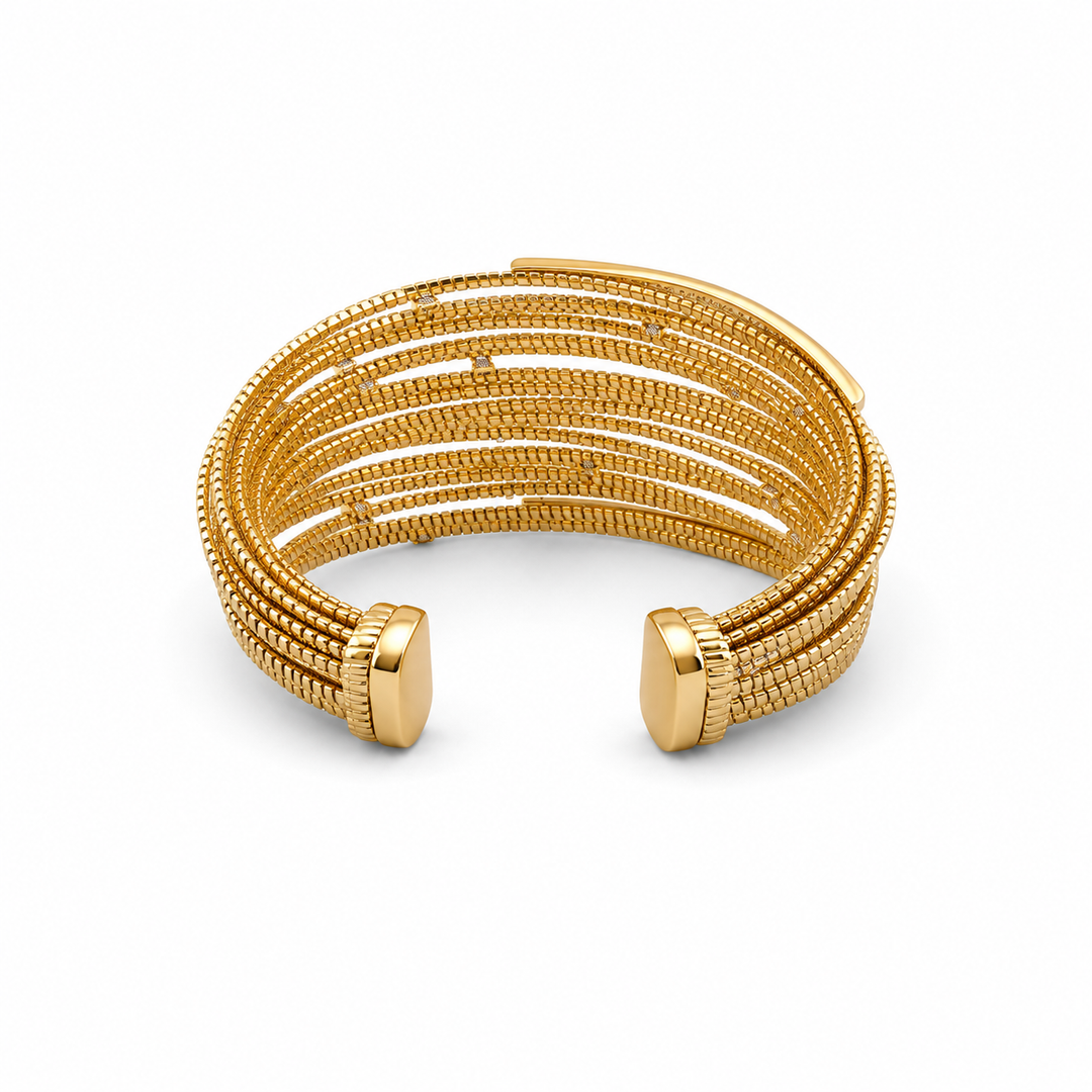 14K Gold Plated Sterling Silver & CZ Multi-Row Pavé Cuff Bracelet