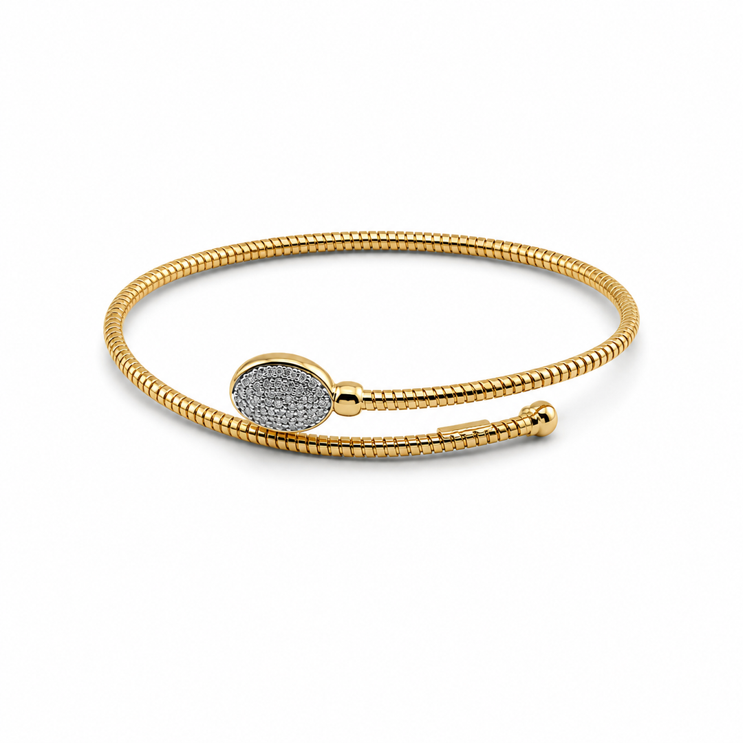 14K Gold Plated Sterling Silver & CZ Pavé Disc Wrap Bracelet