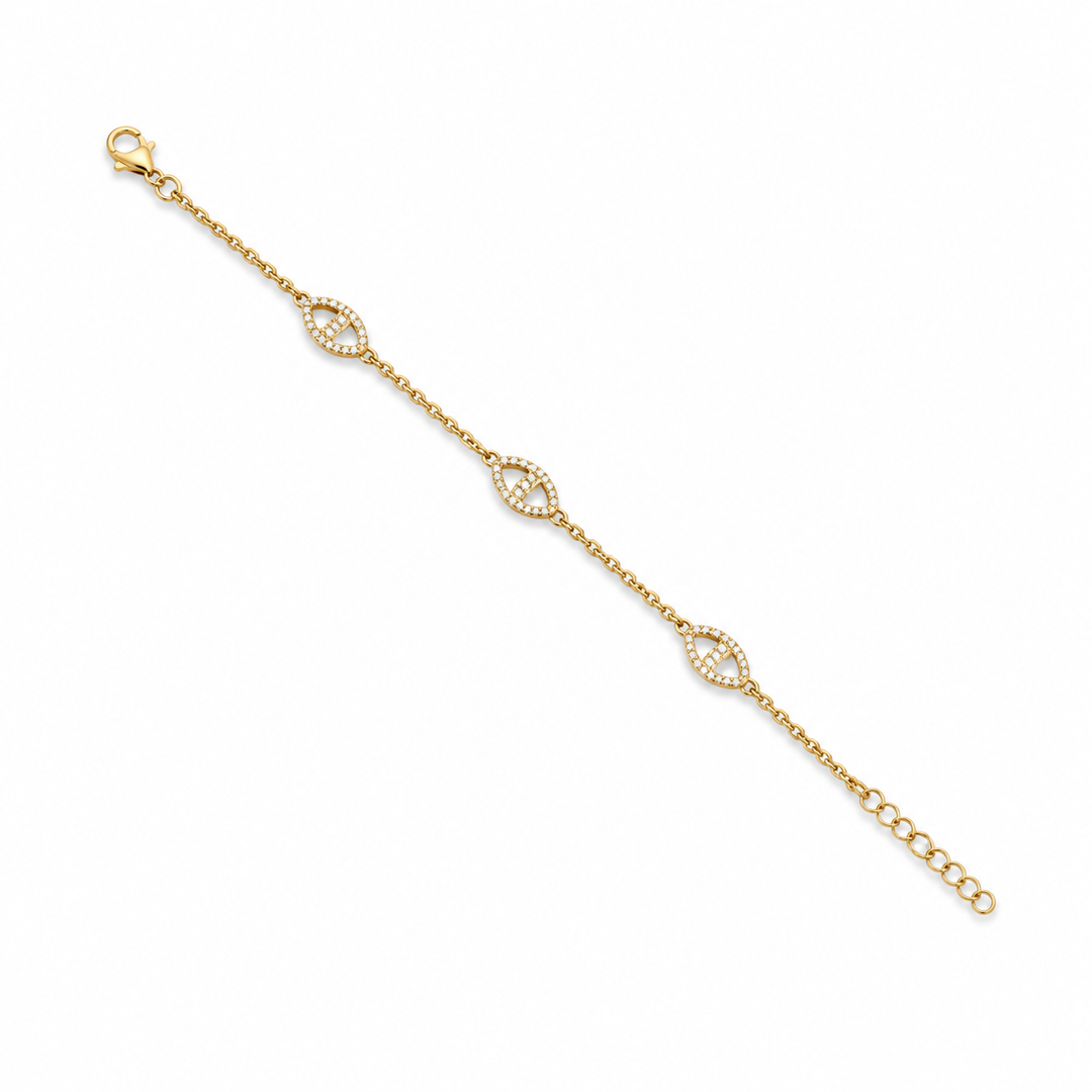 14K Gold Plated Sterling Silver & CZ Pavé Oval Station Bracelet