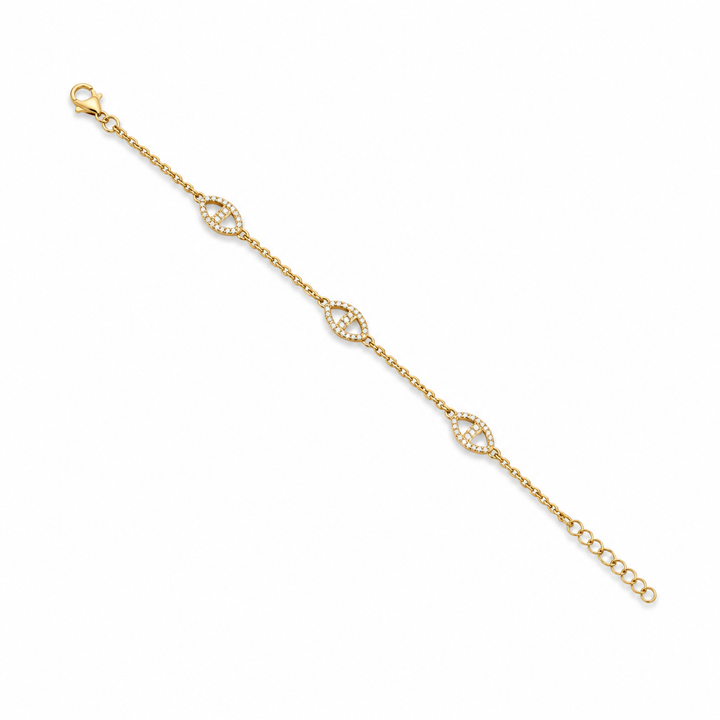 14K Gold Plated Sterling Silver & CZ Pavé Oval Station Bracelet