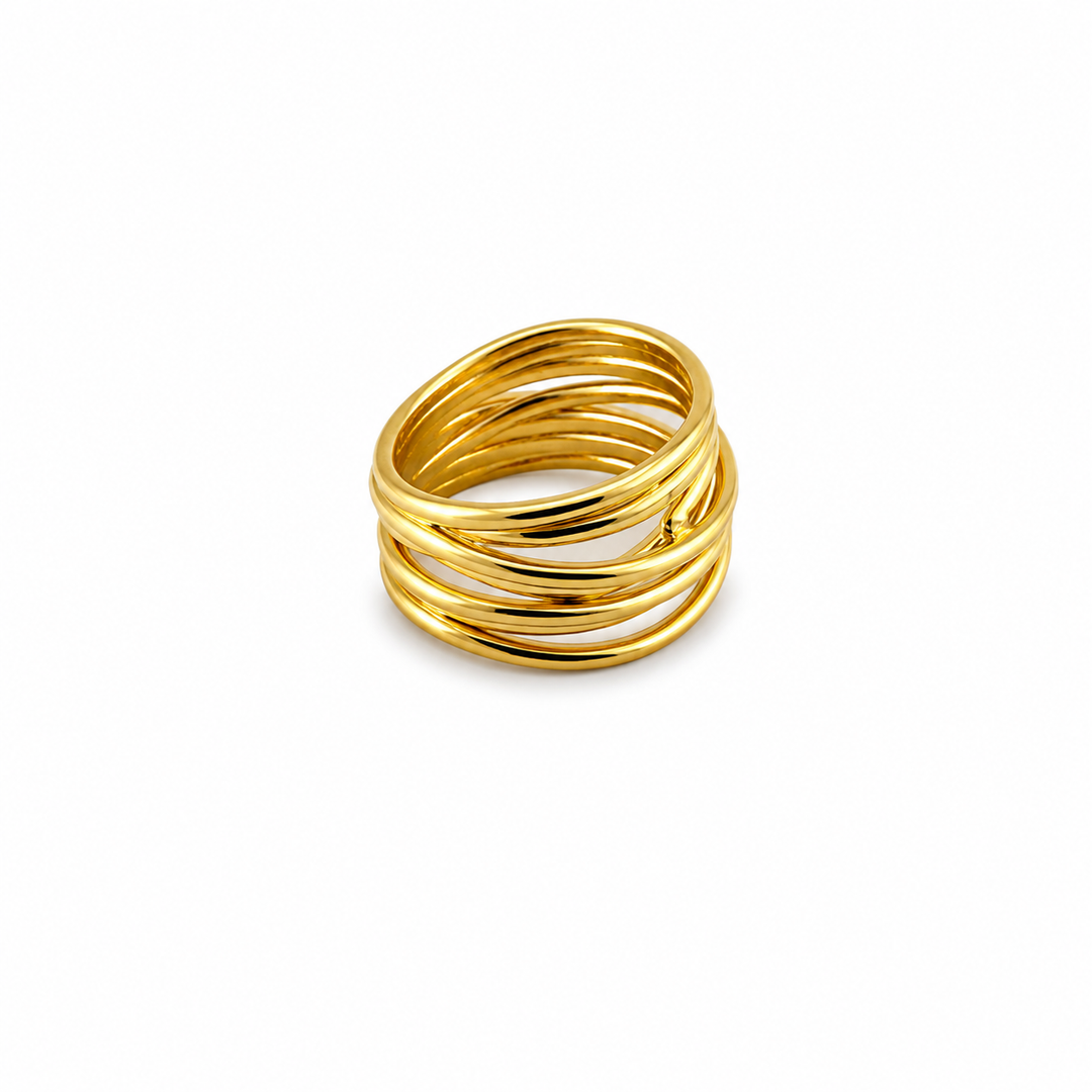 14K Gold Plated Sterling Silver Multi-Band Sculptural Ring