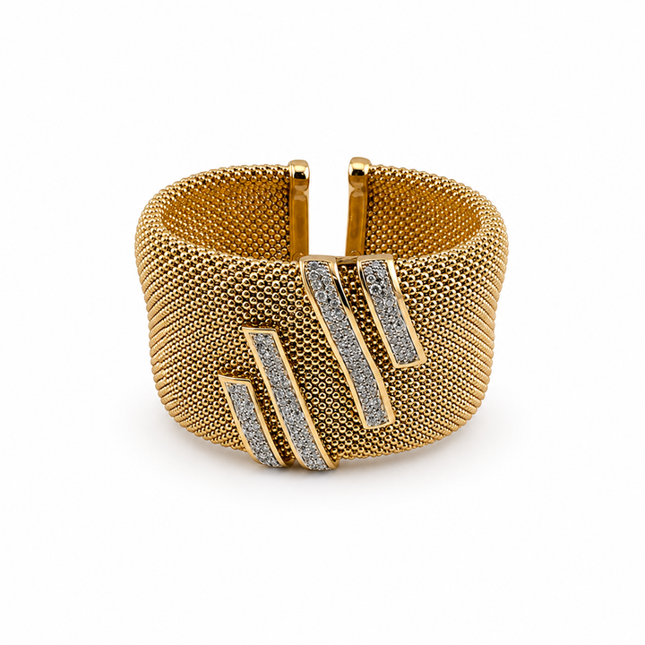 14K Gold Plated Sterling Silver & CZ Pavé Mesh Wrap Cuff Bracelet