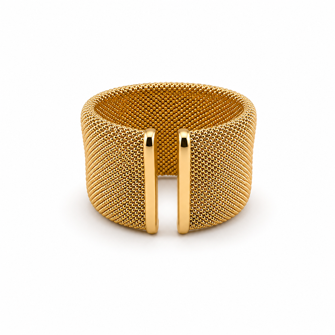 14K Gold Plated Sterling Silver & CZ Pavé Mesh Wrap Cuff Bracelet