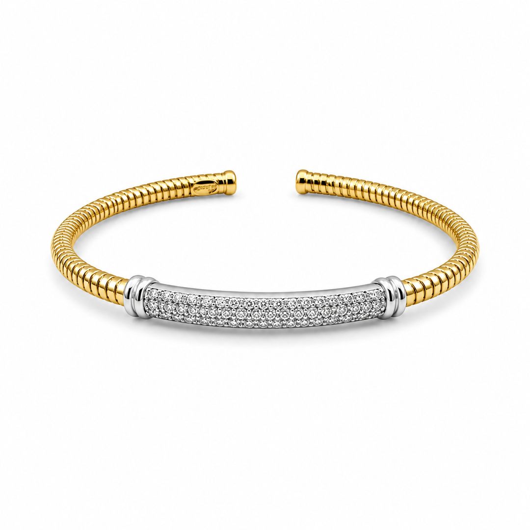 14K Gold Plated Sterling Silver & CZ Pavé Bar Cuff Bracelet