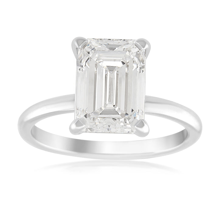 14K White Gold Emerald Cut Lab Diamond Solitaire 3.39 Ct