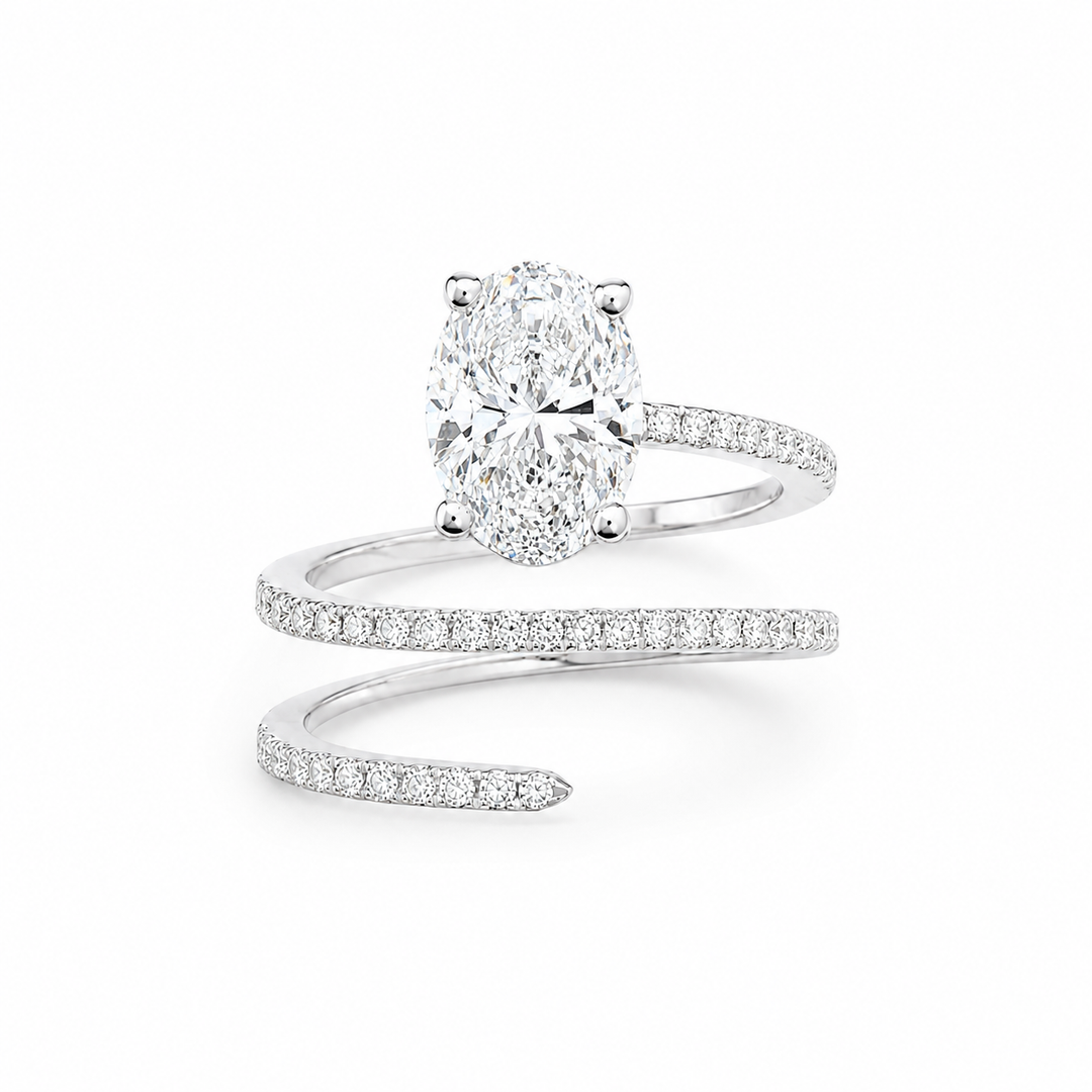 14K White Gold Lab Diamond Spiral Ring ~ 2 Ct