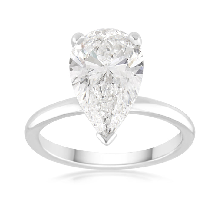 14K White Gold Pear Shaped Lab Diamond Solitaire 3.26 Ct