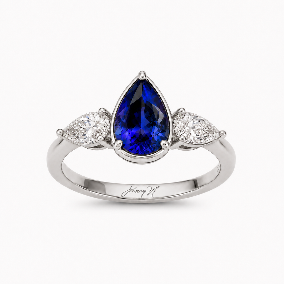 Platinum Natural Sapphire & Lab Diamond Johnny N. Design Three-Stone Ring 7 Ct