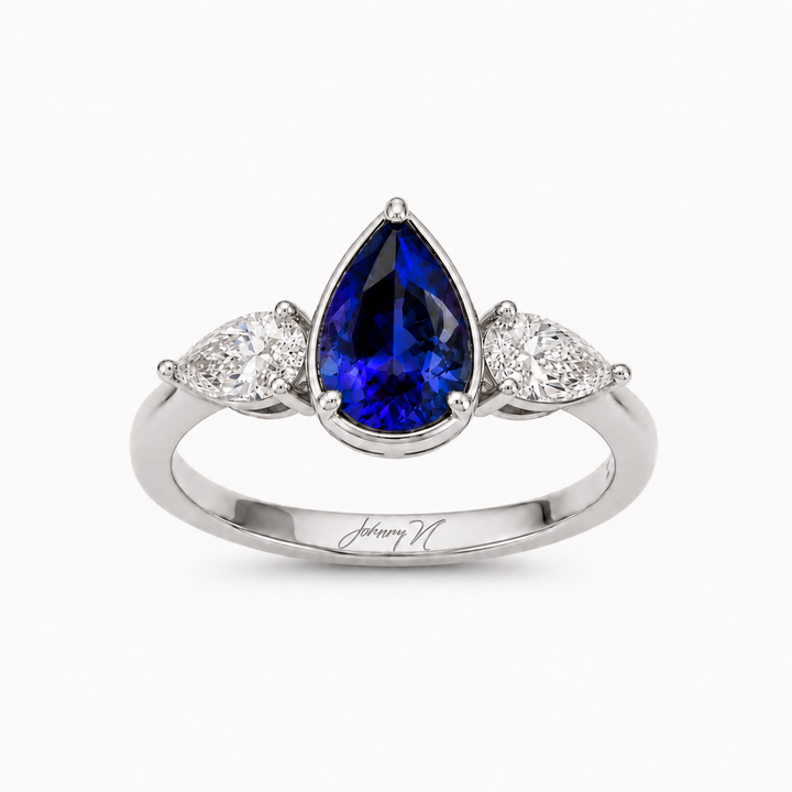 Platinum Natural Sapphire & Lab Diamond Johnny N. Design Three-Stone Ring 7 Ct