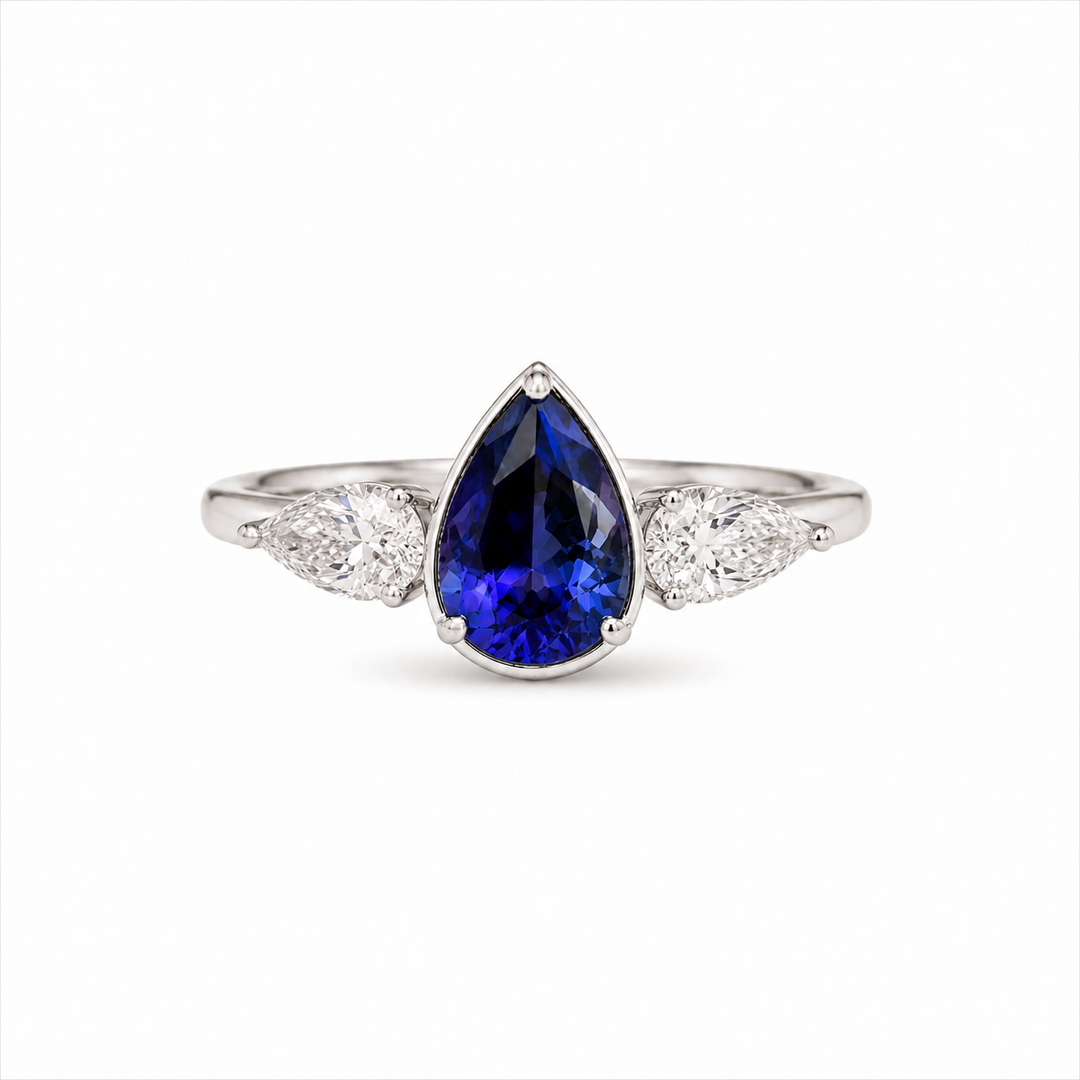 Platinum Natural Sapphire & Lab Diamond Johnny N. Design Three-Stone Ring 7 Ct