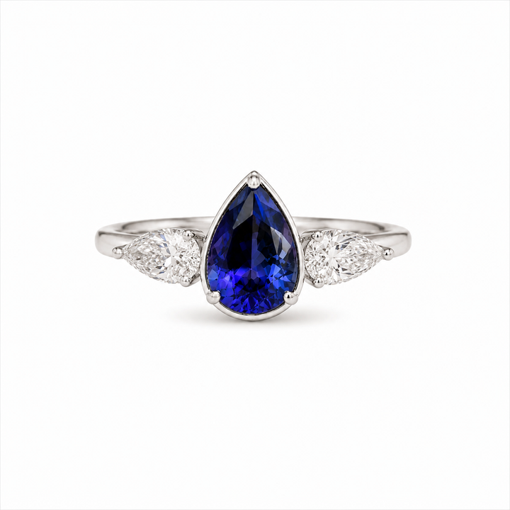 Platinum Natural Sapphire & Lab Diamond Johnny N. Design Three-Stone Ring 7 Ct