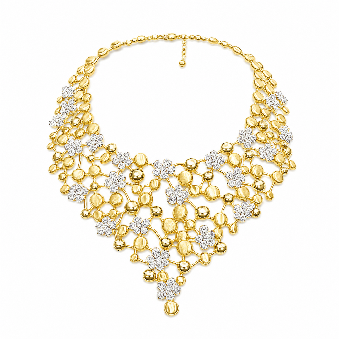 18K Yellow Gold Johnny N. Design Diamond Statement Necklace ~ 37 Ct