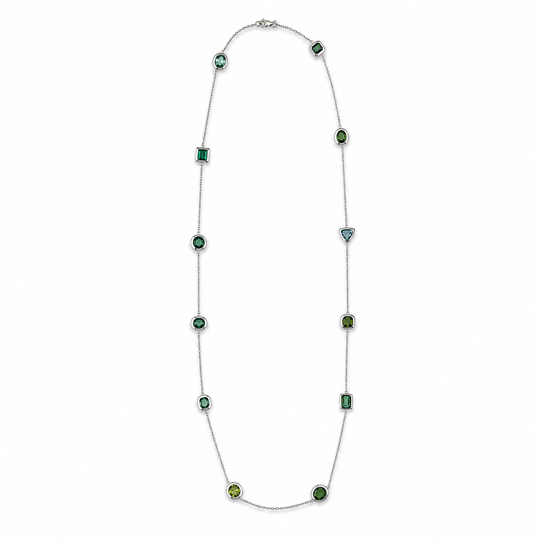 14K White Gold Johnny N. Design Tourmaline Station Necklace 30 Ct