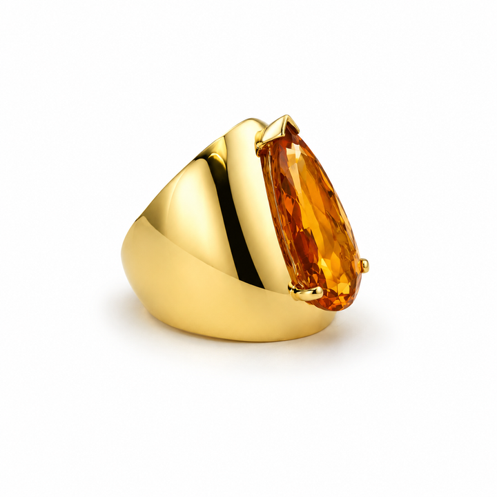 14K Yellow Gold Overlay Johnny N. Design Yellow Topaz Statement Ring 8 Ct