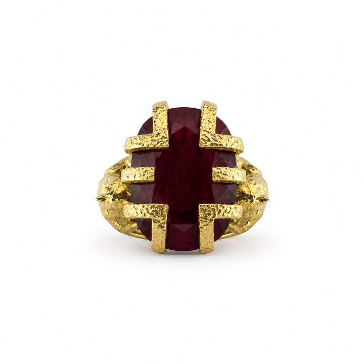 18K Yellow Gold Johnny N. Design Ruby Statement Ring ~ 20 Ct