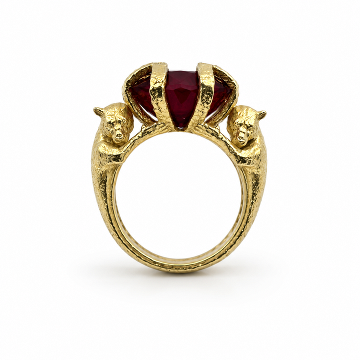 18K Yellow Gold Johnny N. Design Ruby Statement Ring ~ 20 Ct