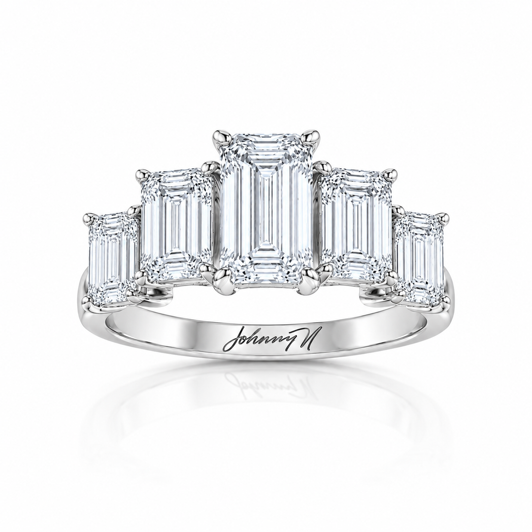 14K White Gold Johnny N. Design Graduated Five-Stone Ring ~ 5 ½ Ct