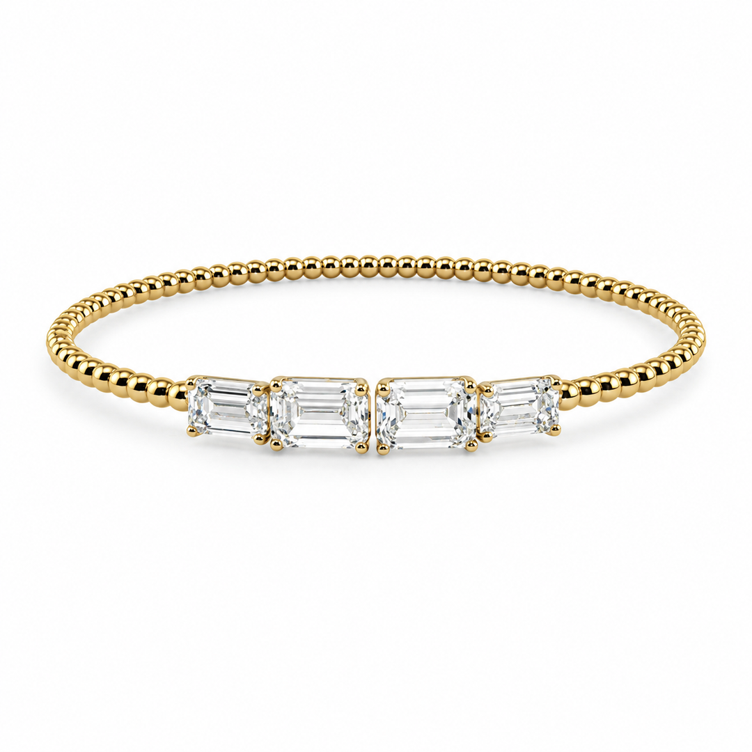 14K Yellow Gold Johnny N. Design Emerald Cut Lab Diamond Flex Bangle 6 Ct