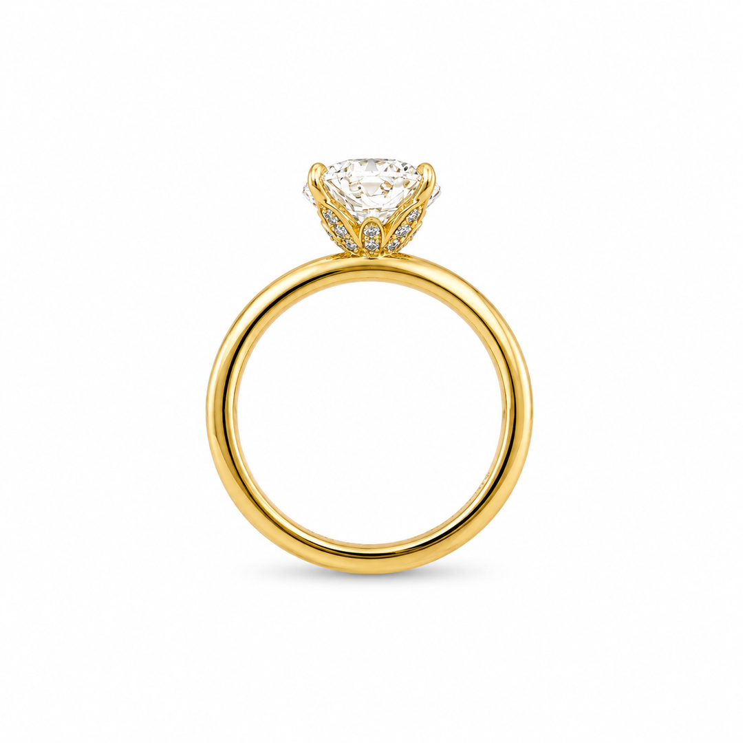 14K Yellow Gold Johnny N. Design Hidden Petal Lab Diamond Solitaire Ring 8 Ct