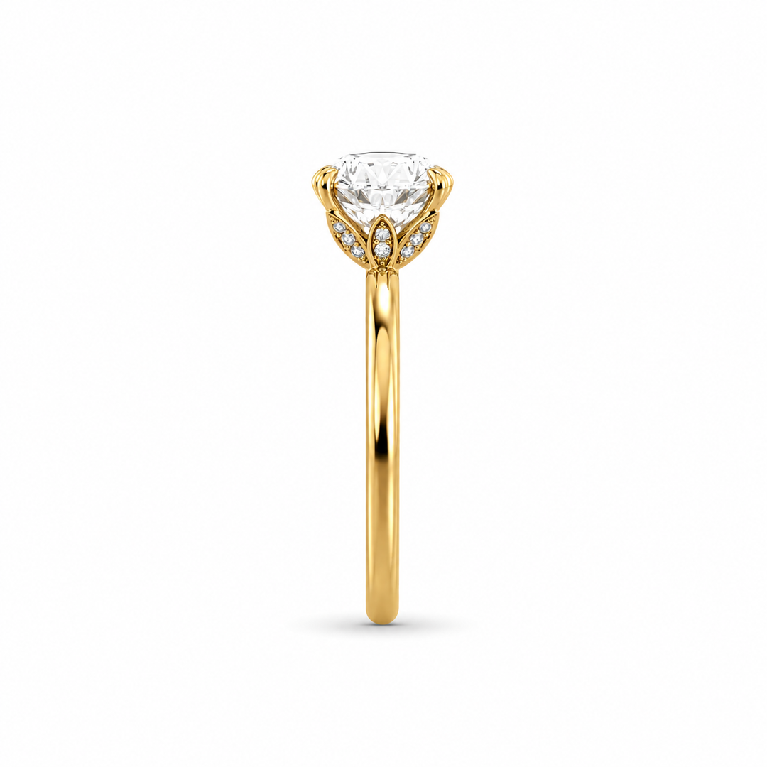 14K Yellow Gold Johnny N. Design Hidden Petal Lab Diamond Solitaire Ring 8 Ct