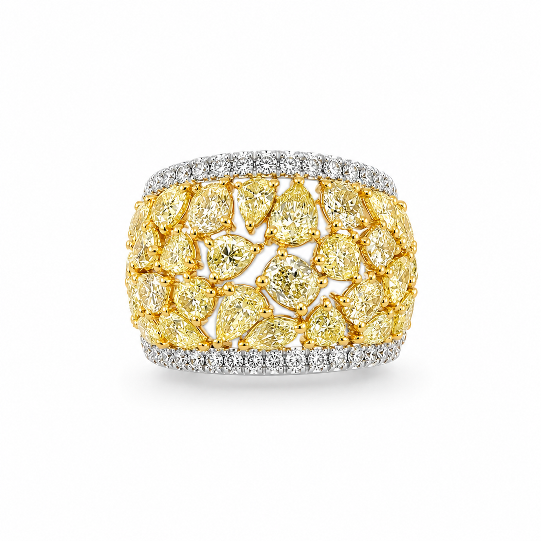 18K Two-Tone Gold Johnny N. Design Fancy Yellow Diamond Mosaic Statement Ring ~ 7 ½ Ct