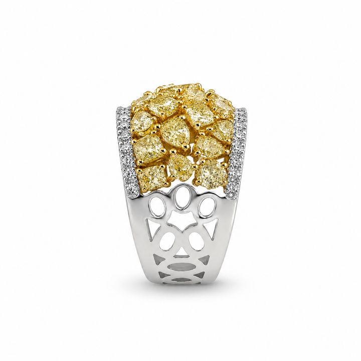 18K Two-Tone Gold Johnny N. Design Fancy Yellow Diamond Mosaic Statement Ring ~ 7 ½ Ct