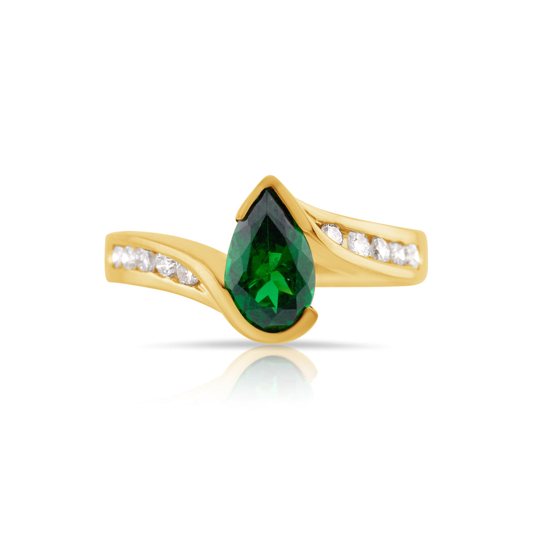 14K Yellow Gold Diamond & Tsavorite Bypass Ring 1 ½ Ct