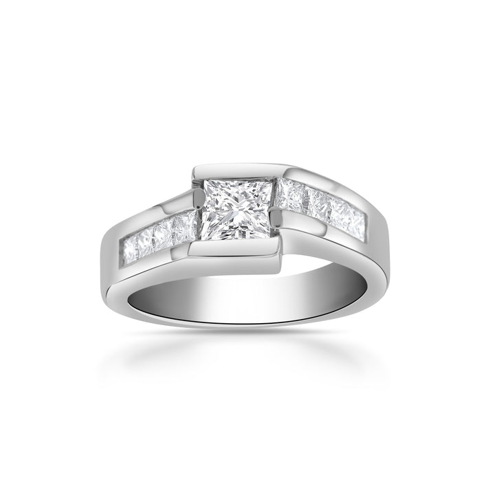 14K White Gold Diamond Princess Cut Engagement Ring ~ 1 1/3 Ct