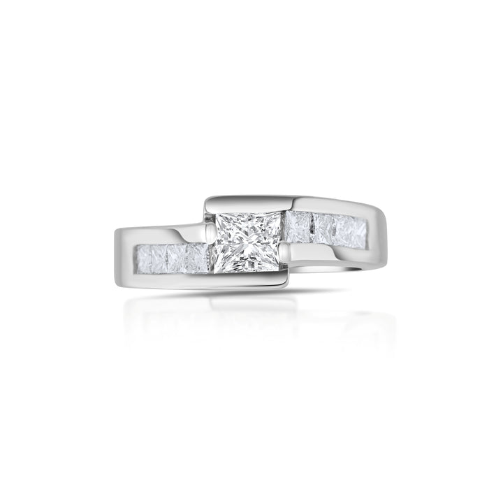 14K White Gold Diamond Princess Cut Engagement Ring ~ 1 1/3 Ct