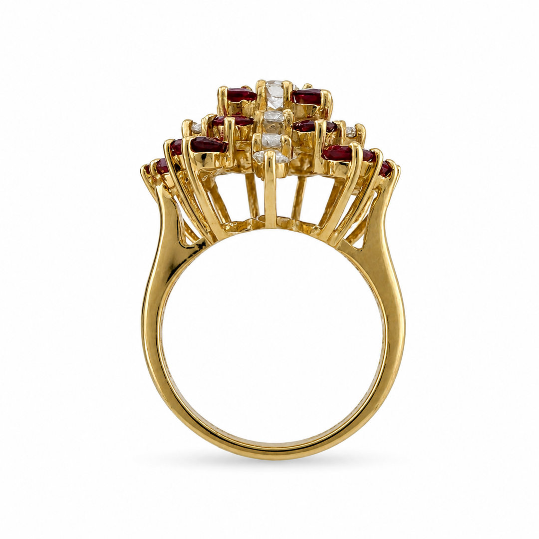 14K Yellow Gold Diamond & Ruby Butterfly Cocktail Ring ~ 1 ½ Ct