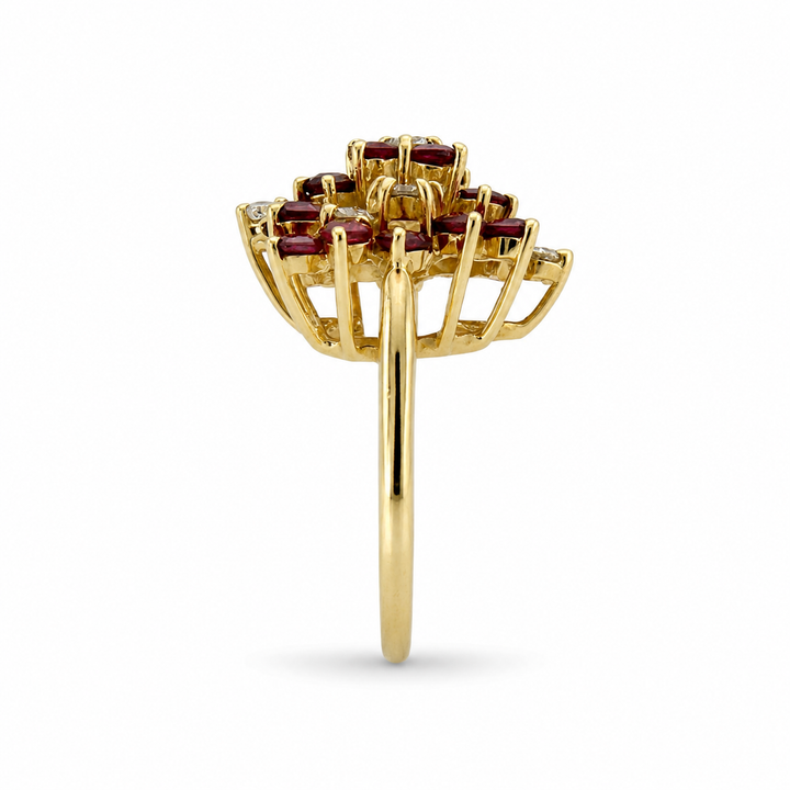 14K Yellow Gold Diamond & Ruby Butterfly Cocktail Ring ~ 1 ½ Ct
