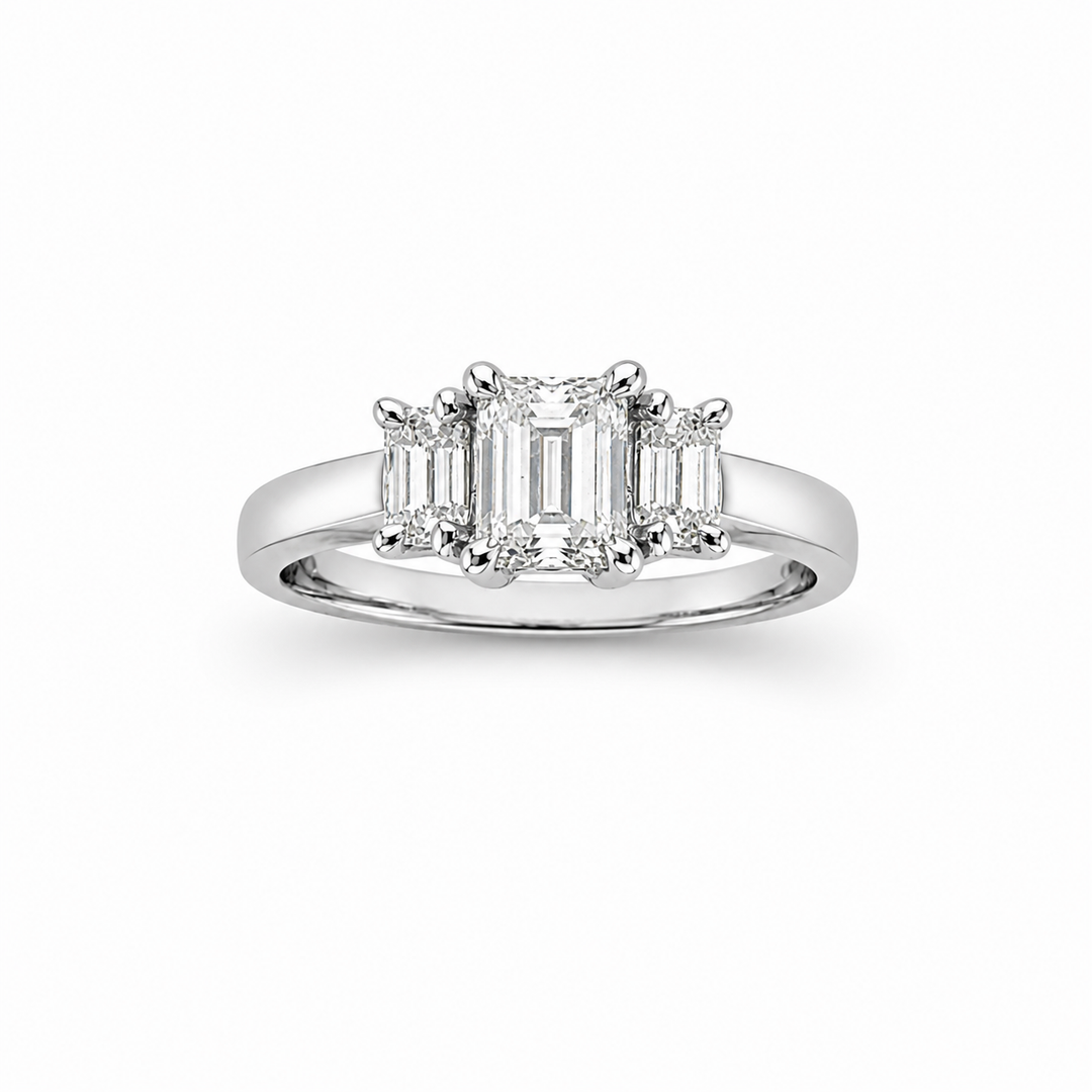 14K White Gold Three-Stone Diamond Engagement Ring ~ ¾ Ct