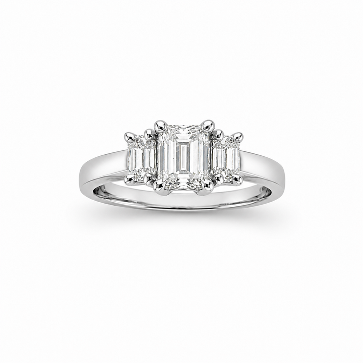 14K White Gold Three-Stone Diamond Engagement Ring ~ ¾ Ct