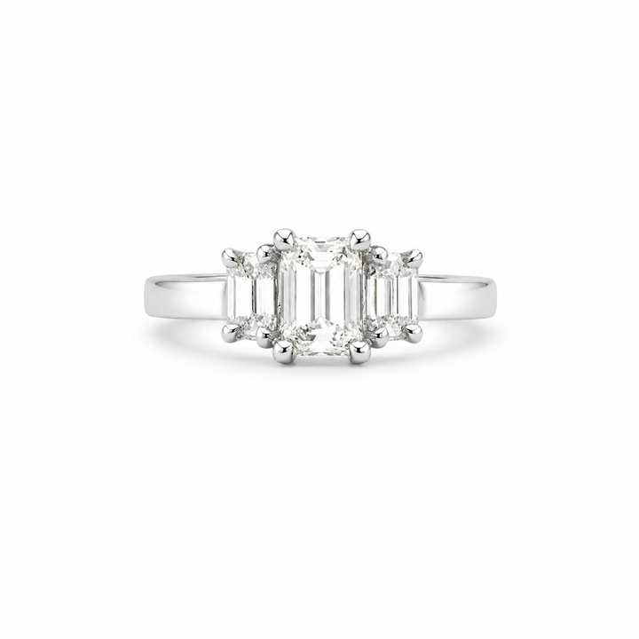 14K White Gold Three-Stone Diamond Engagement Ring ~ ¾ Ct