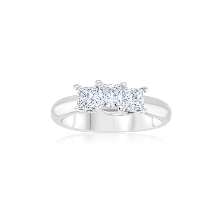 18K White Gold Three-Stone Diamond Engagement Ring 1.01 Ct