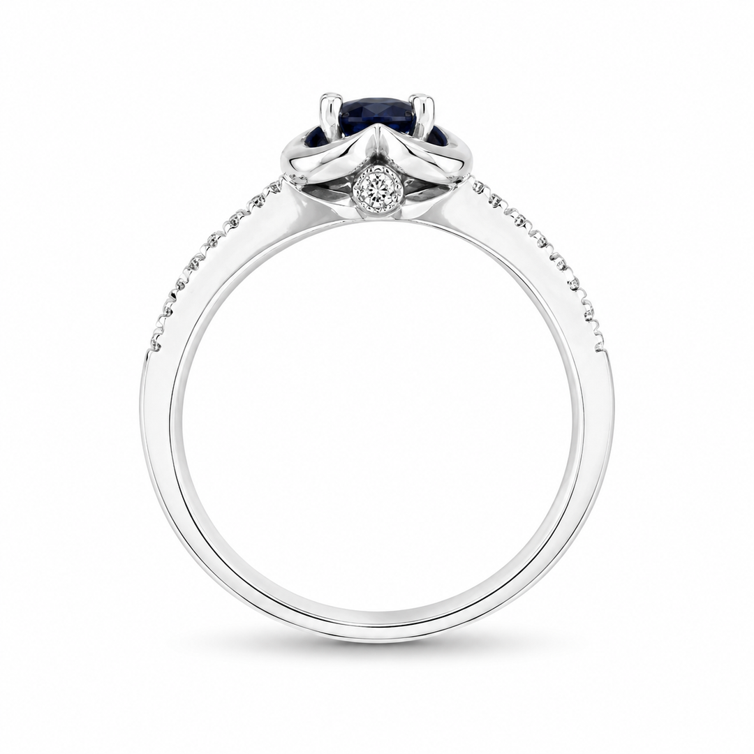 14K White Gold Diamond & Sapphire Floral Cocktail Ring ~ 1 Ct