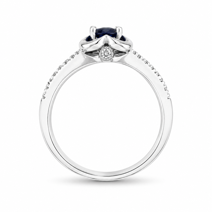 14K White Gold Diamond & Sapphire Floral Cocktail Ring ~ 1 Ct